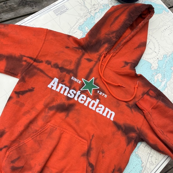 Vintage Orange Amsterdam Tie Dye Tourism Hoodie - Picture 1 of 3